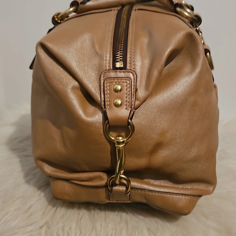 Coach Ashley Shimmery Tan Or Metallic Gold Bronze Leather Script Satchel F15447 - Picture 9 of 12